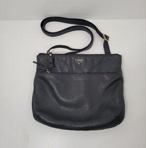Fossil Black Pebbled Leather Crossbody Shoulder Bag Purse